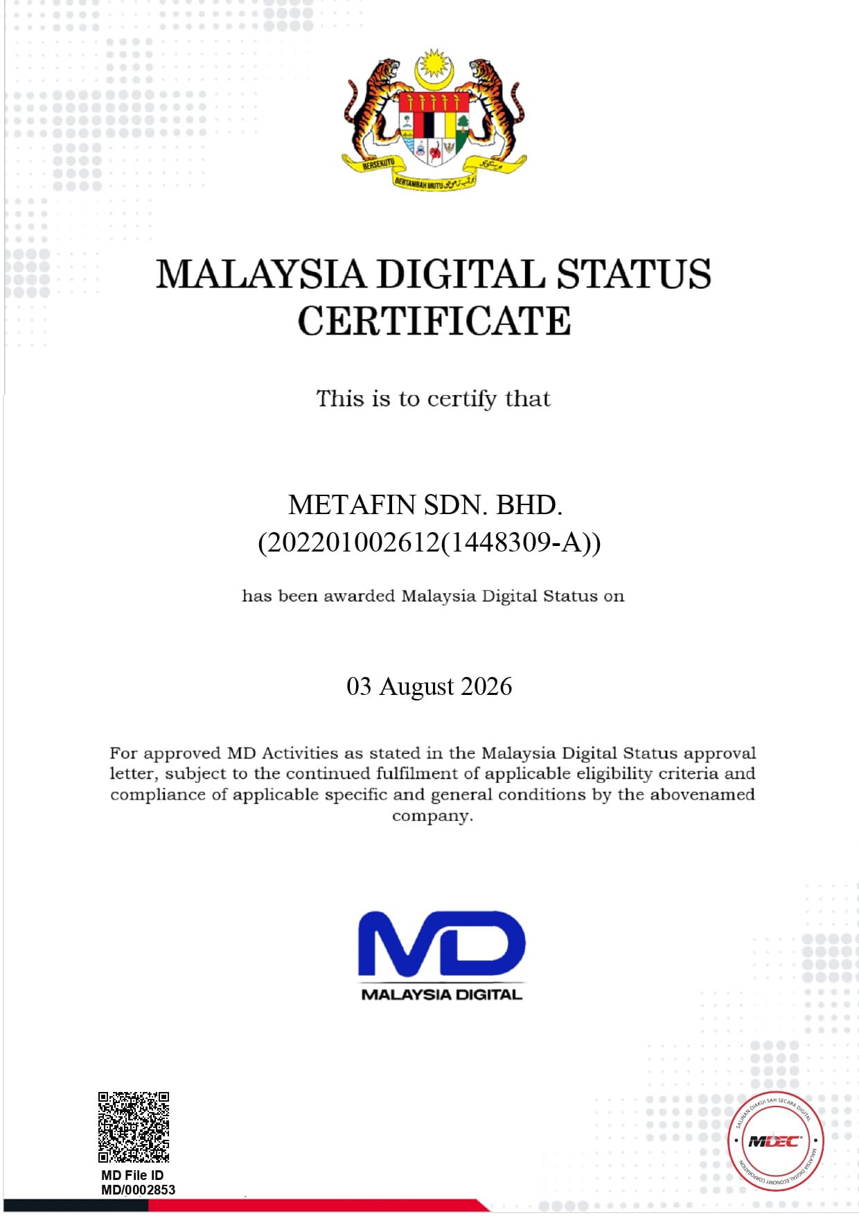 MDEC Status Cert